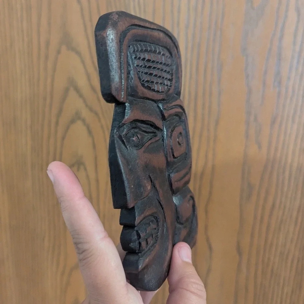 Vintage Honduras Hand Carved Wood Mayan Aztec Face Wall Plaque Folk Art Decor